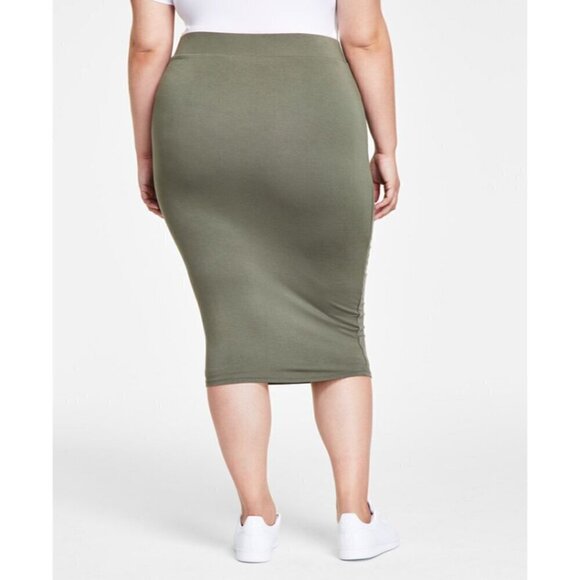 Bar III Trendy Plus Size 4X Olive Green Bodycon Jersey Midi Skirt, NWT - Picture 3 of 5